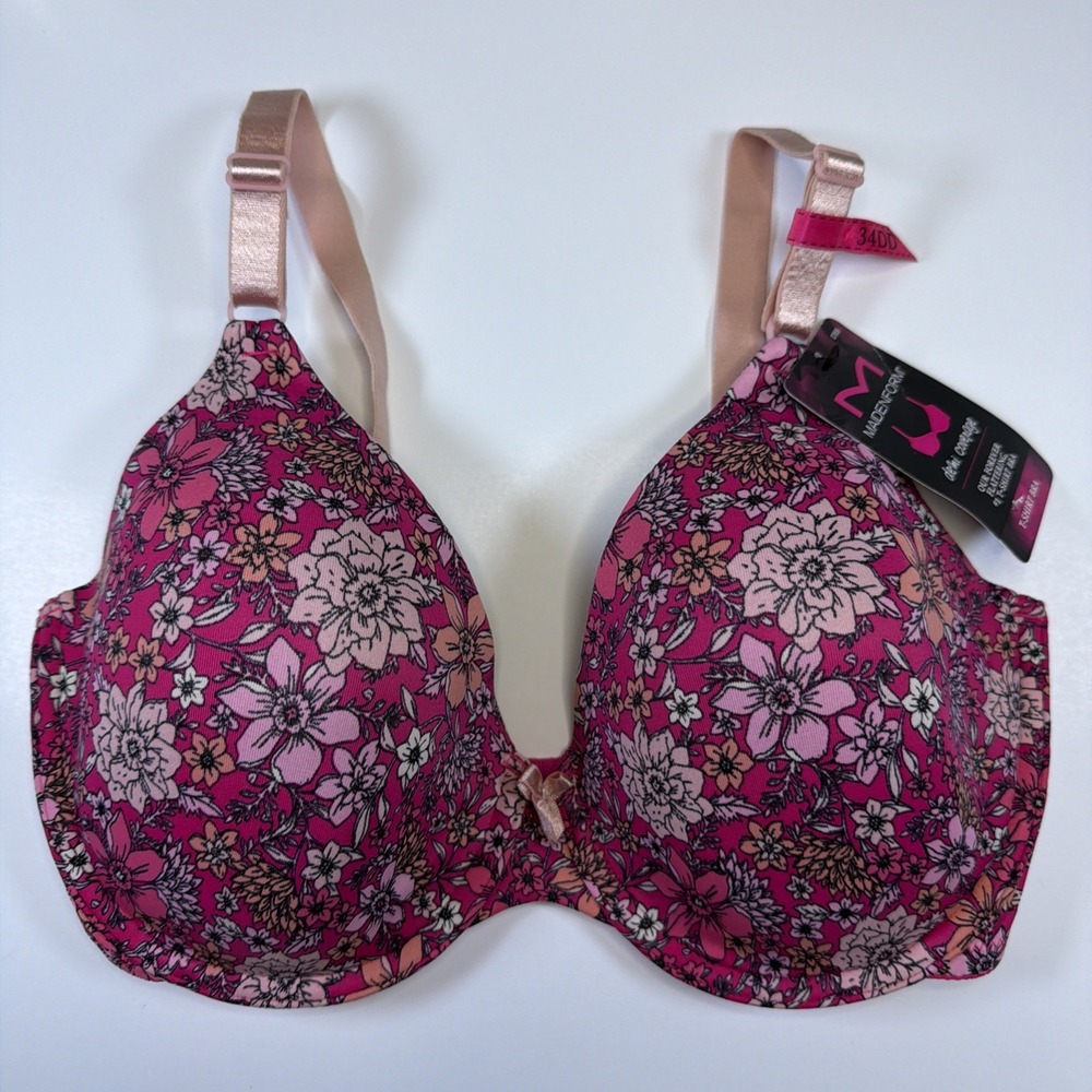 Maidenform One Fab Fit T-Shirt Bra 34DD Pink Floral Underwire 07959 NWT